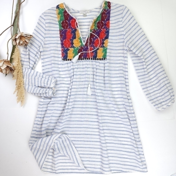 New J. Crew Boho White Stripe Multicolored Embroidered Cotton Dress Sz X… - Picture 9 of 11
